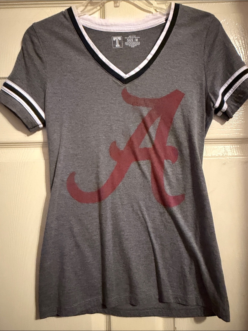 University of Alabama Gray V-Neck Tee with Crimson A Logo